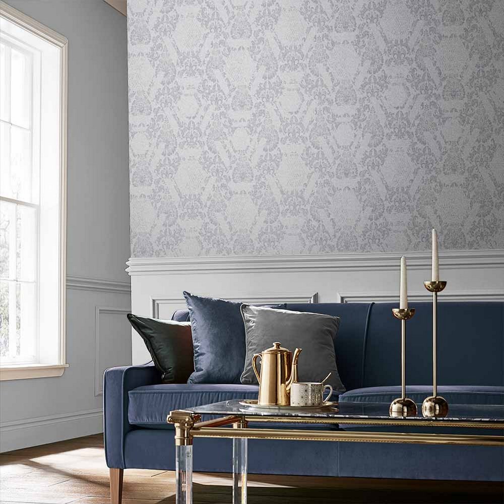 Geo Damask Wallpaper 106445 by Graham & Brown in Mist